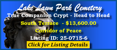 True Companion Crypt $13600! Lake Lawn Park Cemetery New Orleans, LA South Terrace #cemeteryexchange 25-0715-6