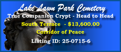 True Companion Crypt $13600! Lake Lawn Park Cemetery New Orleans, LA South Terrace #cemeteryexchange 25-0715-6